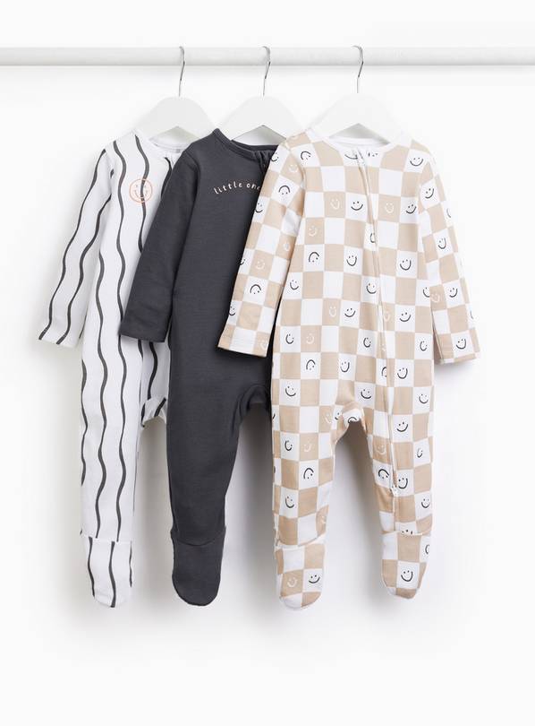 Wavy & Striped Printed Sleepsuits 3 Pack 9-12 months